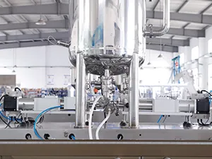 Pouch grippers, HMI control panel, liquid product tank, conveyor system